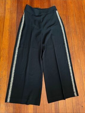 Zara Black Wide Leg Pants with Rhinestone Side Trim size medium